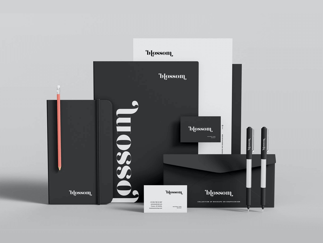 Corporate Identity design featuring sleek geometric patterns and a monochrome color palette, exuding professionalism and sophistication